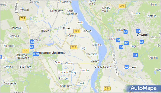 mapa Łęg gmina Konstancin-Jeziorna, Łęg gmina Konstancin-Jeziorna na mapie Targeo