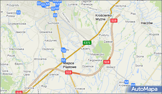 mapa Łężany gmina Miejsce Piastowe, Łężany gmina Miejsce Piastowe na mapie Targeo