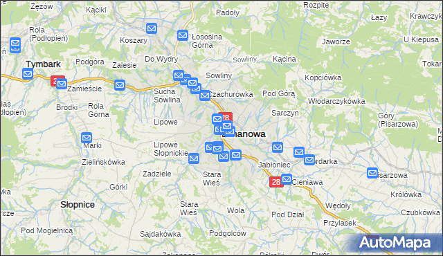 mapa Limanowa, Limanowa na mapie Targeo