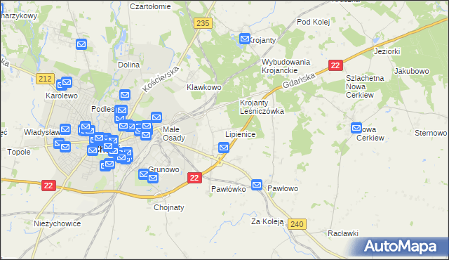 mapa Lipienice gmina Chojnice, Lipienice gmina Chojnice na mapie Targeo