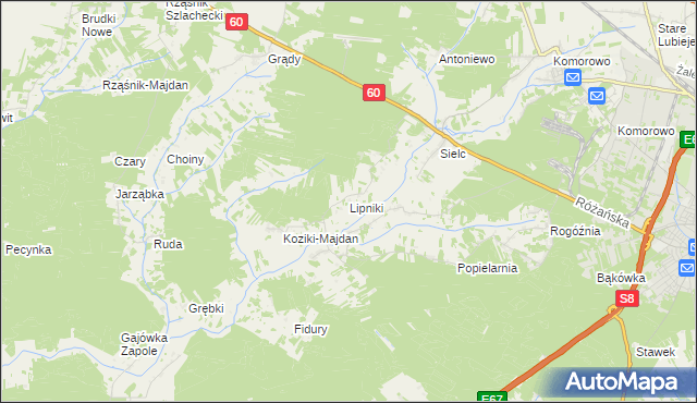 mapa Lipniki gmina Ostrów Mazowiecka, Lipniki gmina Ostrów Mazowiecka na mapie Targeo