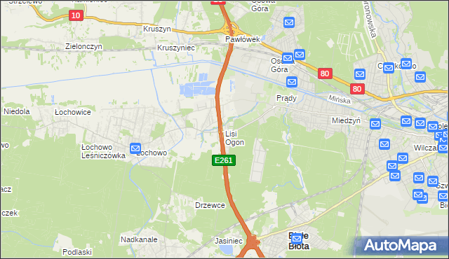 mapa Lisi Ogon gmina Białe Błota, Lisi Ogon gmina Białe Błota na mapie Targeo