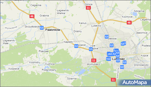 mapa Lisowice gmina Pawonków, Lisowice gmina Pawonków na mapie Targeo
