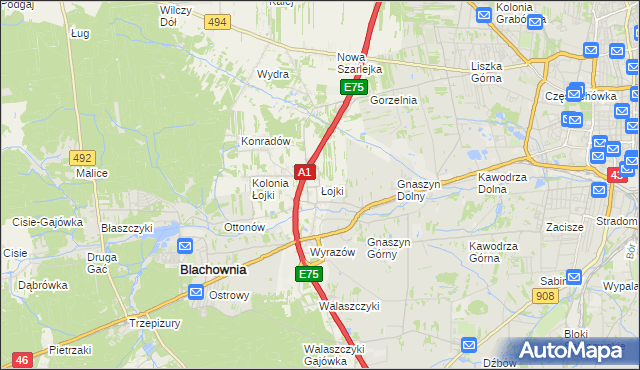 mapa Łojki gmina Blachownia, Łojki gmina Blachownia na mapie Targeo