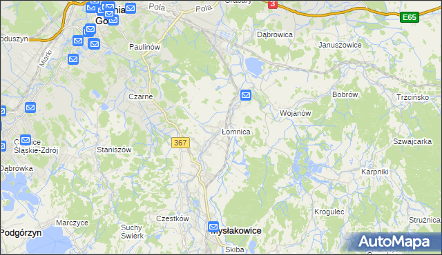 mapa Łomnica gmina Mysłakowice, Łomnica gmina Mysłakowice na mapie Targeo