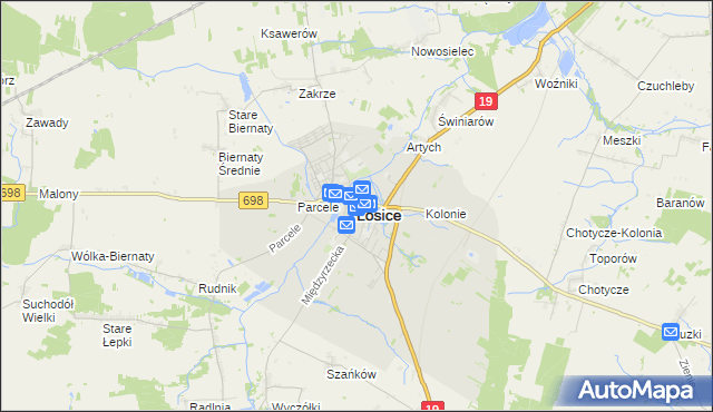 mapa Łosice, Łosice na mapie Targeo