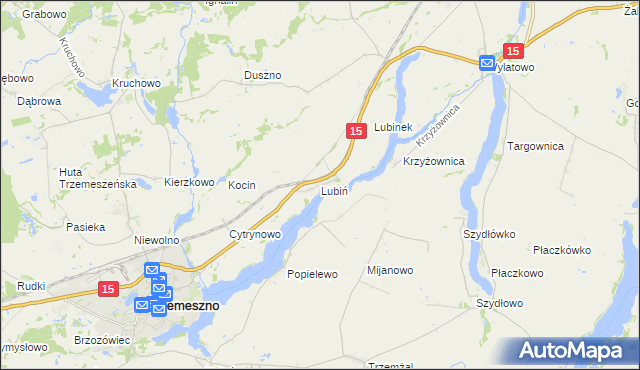 mapa Lubiń gmina Trzemeszno, Lubiń gmina Trzemeszno na mapie Targeo
