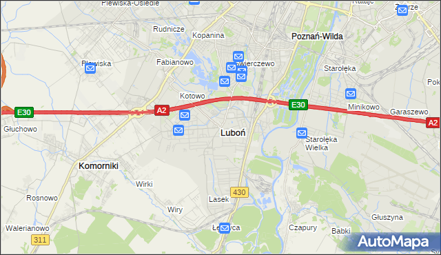 mapa Luboń powiat poznański, Luboń powiat poznański na mapie Targeo