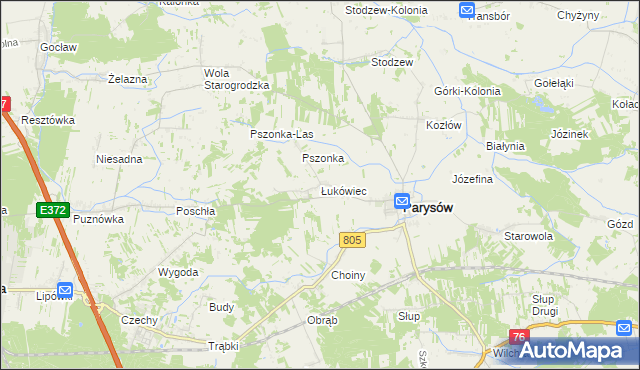 mapa Łukówiec gmina Parysów, Łukówiec gmina Parysów na mapie Targeo
