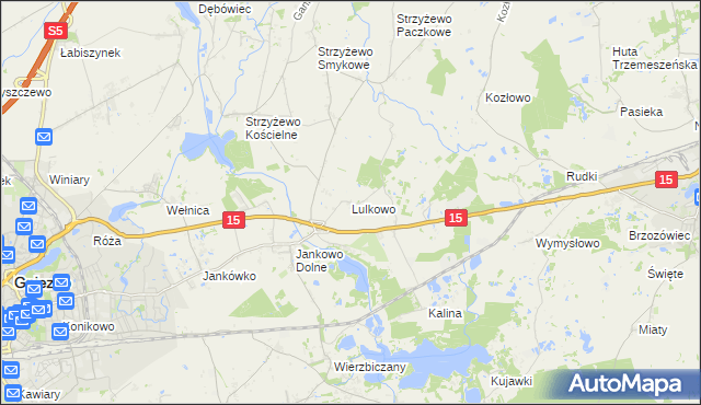 mapa Lulkowo gmina Gniezno, Lulkowo gmina Gniezno na mapie Targeo