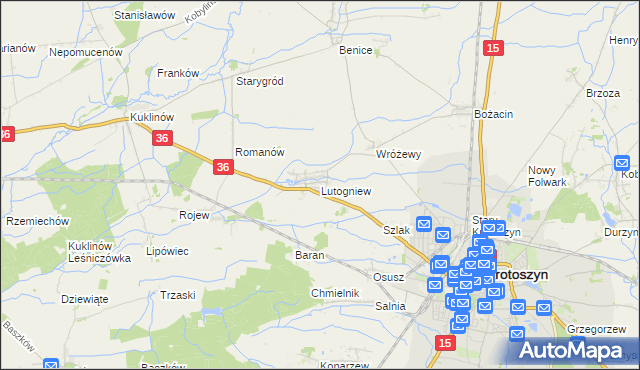 mapa Lutogniew, Lutogniew na mapie Targeo