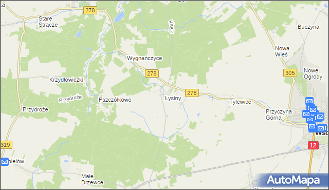 mapa Łysiny gmina Wschowa, Łysiny gmina Wschowa na mapie Targeo