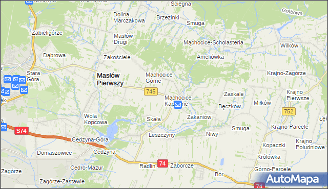 mapa Mąchocice Kapitulne, Mąchocice Kapitulne na mapie Targeo