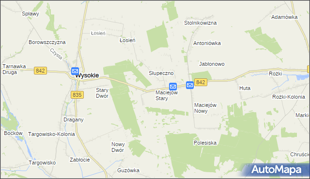 mapa Maciejów Stary gmina Wysokie, Maciejów Stary gmina Wysokie na mapie Targeo