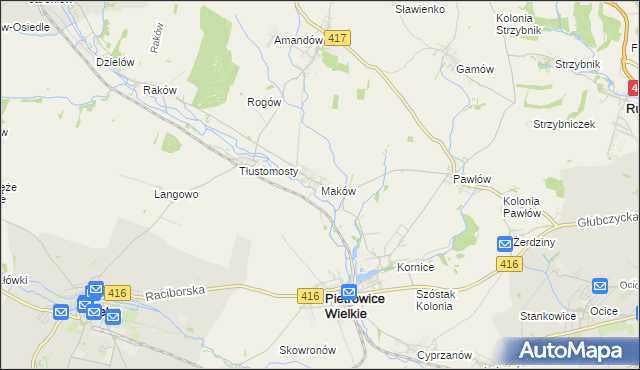 mapa Maków gmina Pietrowice Wielkie, Maków gmina Pietrowice Wielkie na mapie Targeo