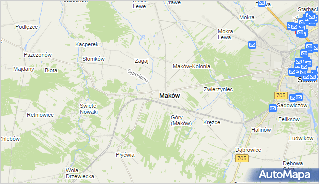 mapa Maków powiat skierniewicki, Maków powiat skierniewicki na mapie Targeo