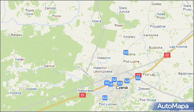 mapa Malachin, Malachin na mapie Targeo