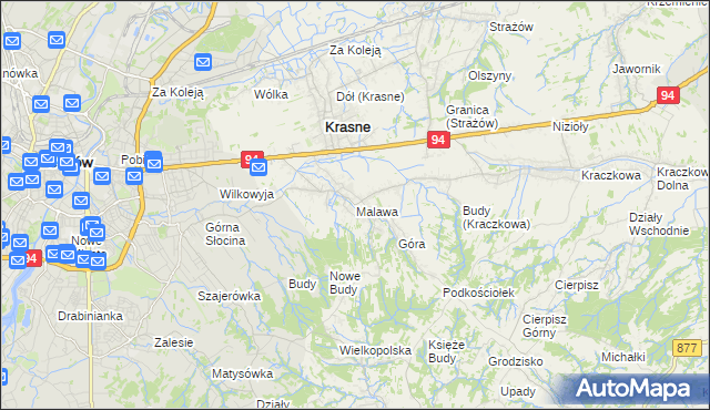 mapa Malawa gmina Krasne, Malawa gmina Krasne na mapie Targeo