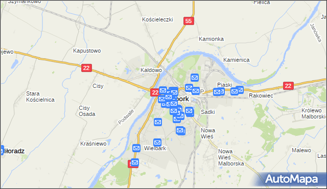 mapa Malborka, Malbork na mapie Targeo