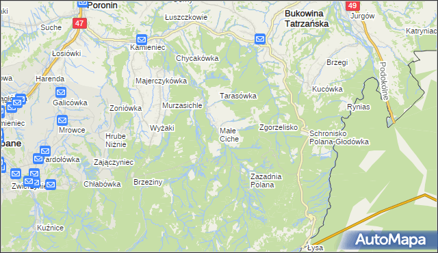 mapa Małe Ciche, Małe Ciche na mapie Targeo