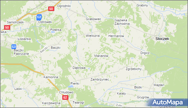 mapa Marianów gmina Stoczek, Marianów gmina Stoczek na mapie Targeo