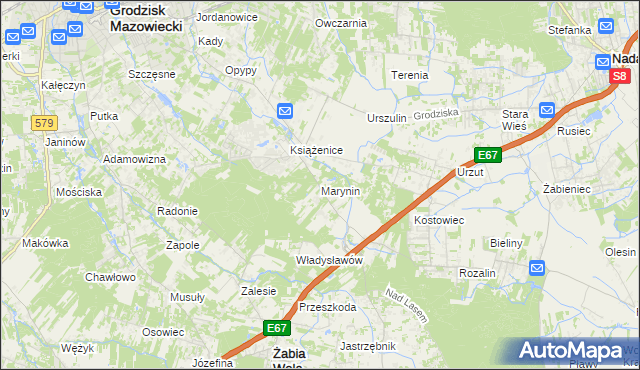 mapa Marynin gmina Grodzisk Mazowiecki, Marynin gmina Grodzisk Mazowiecki na mapie Targeo
