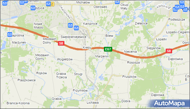 mapa Marzenin gmina Sędziejowice, Marzenin gmina Sędziejowice na mapie Targeo
