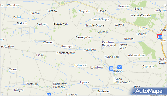 mapa Matyldów gmina Rybno, Matyldów gmina Rybno na mapie Targeo