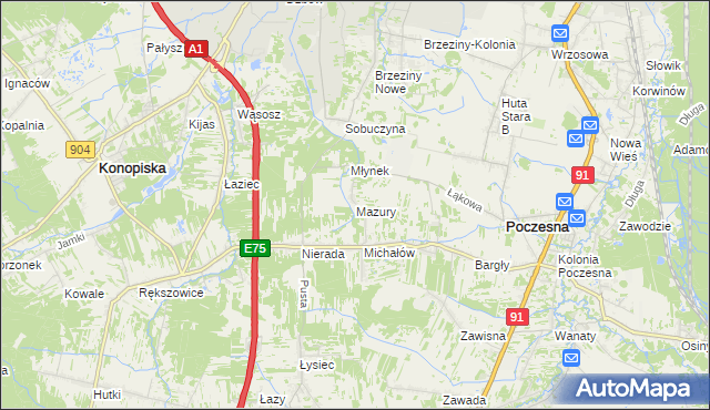 mapa Mazury gmina Poczesna, Mazury gmina Poczesna na mapie Targeo