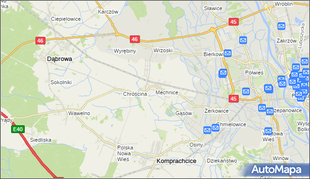 mapa Mechnice gmina Dąbrowa, Mechnice gmina Dąbrowa na mapie Targeo