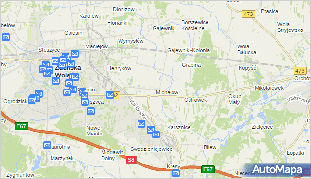 mapa Michałów gmina Zduńska Wola, Michałów gmina Zduńska Wola na mapie Targeo