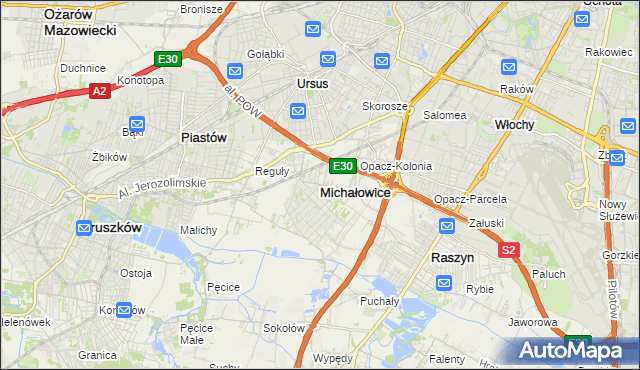 mapa Michałowice powiat pruszkowski, Michałowice powiat pruszkowski na mapie Targeo
