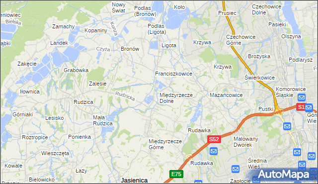 mapa Międzyrzecze Dolne, Międzyrzecze Dolne na mapie Targeo
