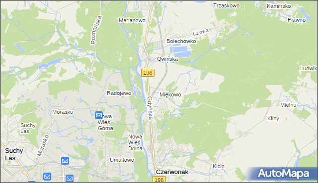 mapa Miękowo gmina Czerwonak, Miękowo gmina Czerwonak na mapie Targeo