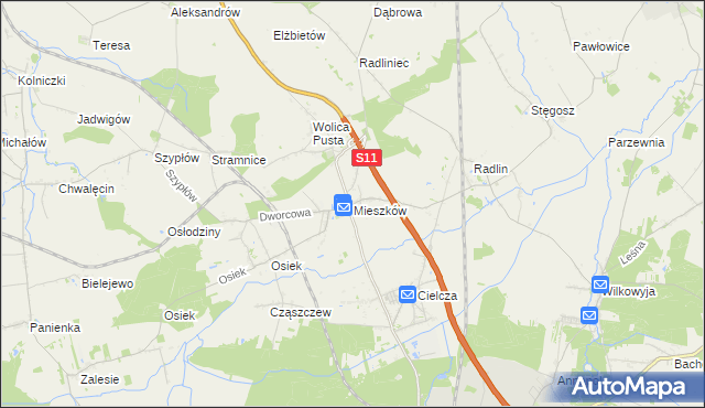 mapa Mieszków gmina Jarocin, Mieszków gmina Jarocin na mapie Targeo