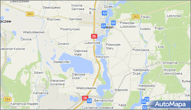 mapa Mikorzyn gmina Ślesin, Mikorzyn gmina Ślesin na mapie Targeo