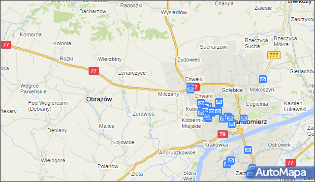 mapa Milczany gmina Samborzec, Milczany gmina Samborzec na mapie Targeo