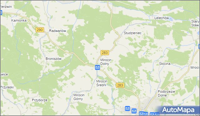 mapa Mirocin Dolny, Mirocin Dolny na mapie Targeo