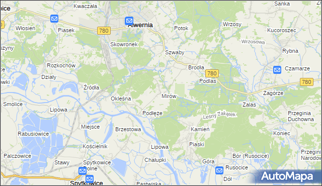 mapa Mirów gmina Alwernia, Mirów gmina Alwernia na mapie Targeo