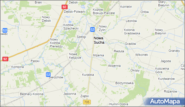 mapa Mizerka gmina Nowa Sucha, Mizerka gmina Nowa Sucha na mapie Targeo