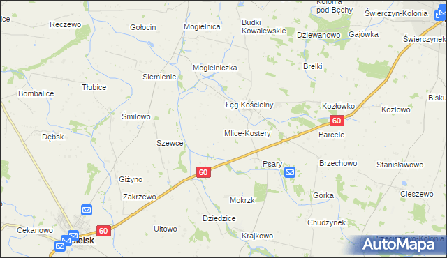 mapa Mlice-Kostery, Mlice-Kostery na mapie Targeo