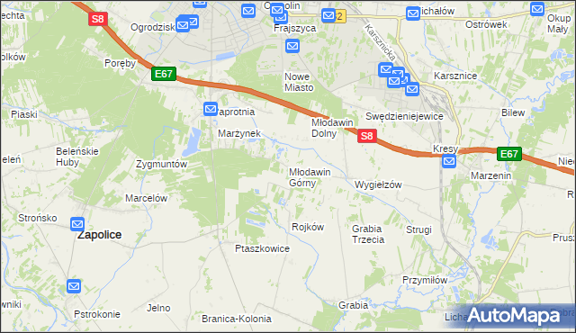 mapa Młodawin Górny, Młodawin Górny na mapie Targeo