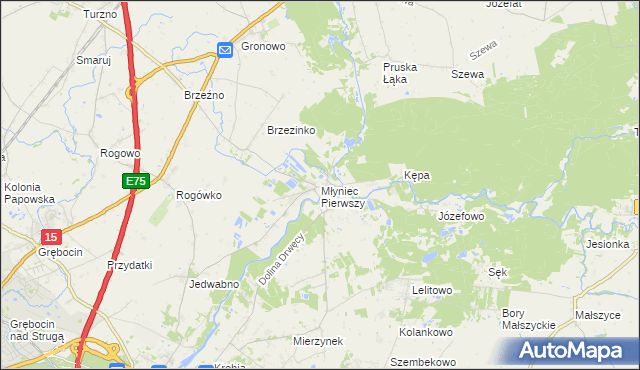 mapa Młyniec Pierwszy, Młyniec Pierwszy na mapie Targeo