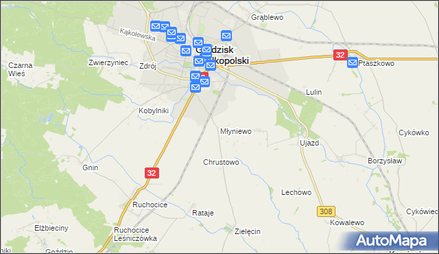 mapa Młyniewo, Młyniewo na mapie Targeo