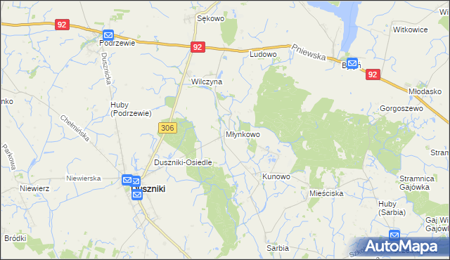 mapa Młynkowo gmina Duszniki, Młynkowo gmina Duszniki na mapie Targeo