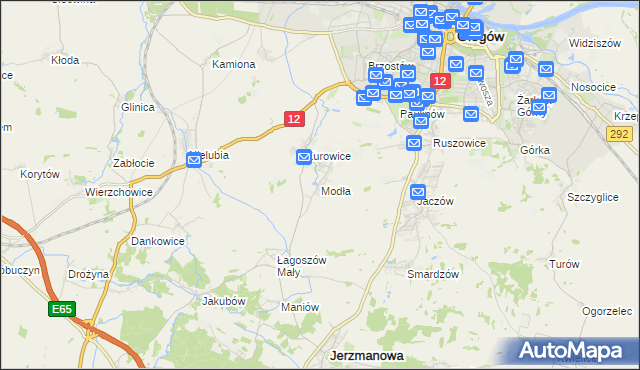 mapa Modła gmina Jerzmanowa, Modła gmina Jerzmanowa na mapie Targeo