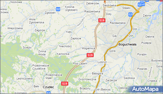 mapa Mogielnica gmina Boguchwała, Mogielnica gmina Boguchwała na mapie Targeo
