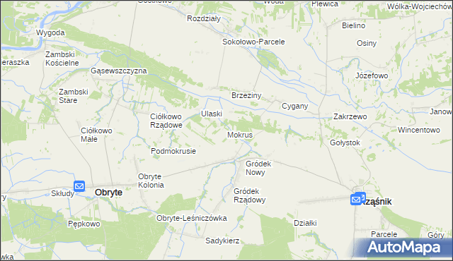 mapa Mokrus gmina Obryte, Mokrus gmina Obryte na mapie Targeo
