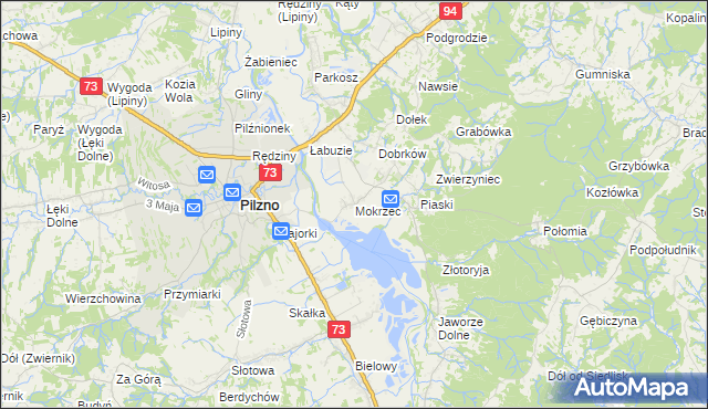 mapa Mokrzec gmina Pilzno, Mokrzec gmina Pilzno na mapie Targeo