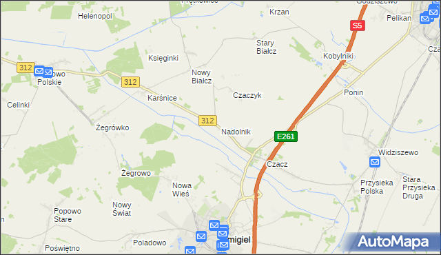 mapa Nadolnik gmina Śmigiel, Nadolnik gmina Śmigiel na mapie Targeo